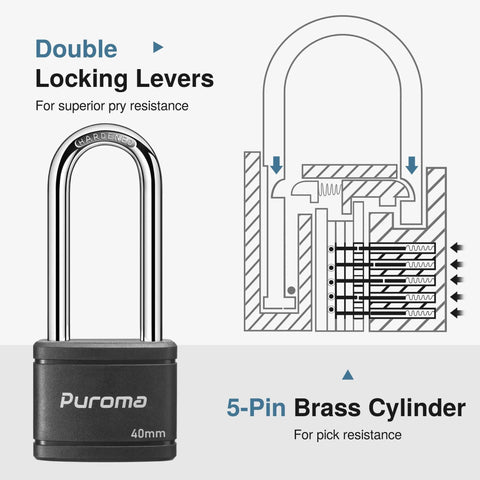 2 Pack Keyed Padlocks With 3 Keys Each 2.5 Inch Locker Locks 40mm Heavy Duty Shackle For Gate Fence Hasp Cabinet Toolbox Black