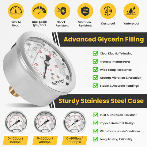 Beefed-Up Hydraulic Nitrogen Accumulator Charging Kit With Pressure Test System For Fast Inflation, 7 Adapters, 3 Gauges, 1 Gas Hose, G5/8 To CGA580 Male Adapter, Flat-Cut Adapters, Stainless Fittings, Flow-Through Needles