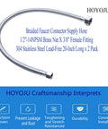 Braided faucet supply hose, 20 in, lead-free stainless steel, 1/2 in NPSM brass nut to 3/8 in female fittings, 2-pack