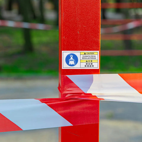 Factory Grade Industrial Equipment Maintenance Warning Sticker with PET Material on red post