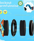 Kids Noise Cancelling Earmuffs With 25dB NRR Adjustable Headband Fireworks Pattern, showing layers: ABS shell, sponge, leather.