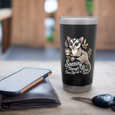 Sugar Glider Coffee Tumbler With Dual Wall Stainless Steel Insulation Keeps Drinks Hot Or Cold For Latte Lovers And Pet Moms