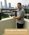 Solid Setup Balcony Railing Height Extender For Temporary Outdoor Security Upgrades With Hella Tough Horizontal Guardrail System, shown on a balcony.