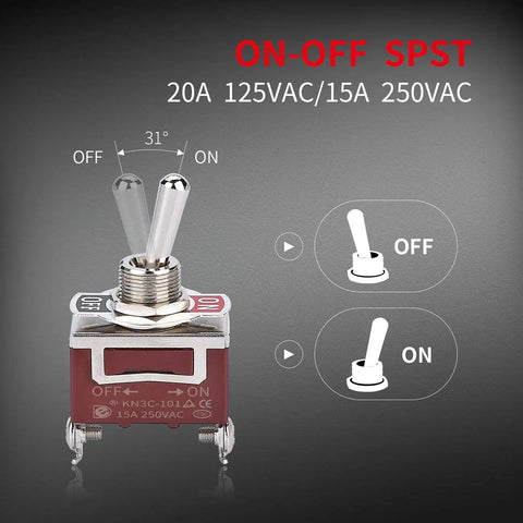 Safety Cover Toggle Switch Guard On Off Red Heavy Duty Rocker Switch 20A 12V DC 15A 250VAC 20A 125VAC 2 Pin SPST For Car Truck Automotive Beefed Up Build Water Resistant Quick Connect Wiring Ideal For Marine Automotive And Off Road Projects, red metal toggle switch