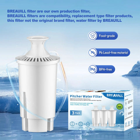 Water Filter Replacement for Brita Pitchers and Dispensers, NSF Certified, Compatible With Classic OB03 and Mavea 107007, 3 Pack