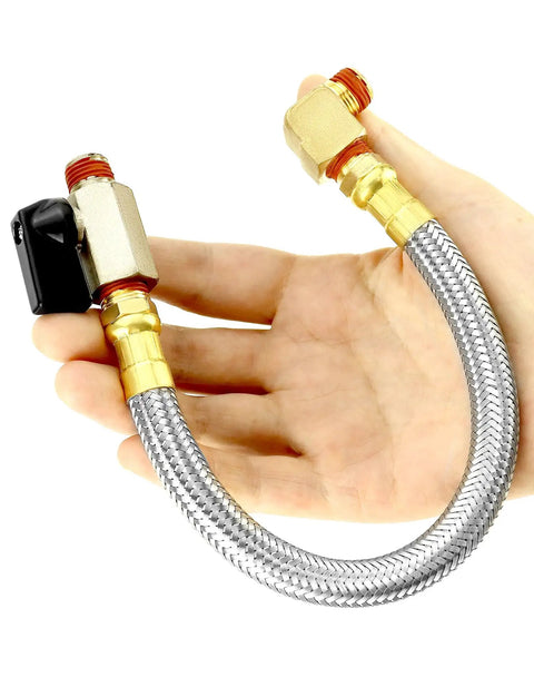 Two Pack Extended Tank Drain Valve Kit For Air Compressors With Ten Inch Drain Hose And One Quarter Inch NPT Threads hand-held view
