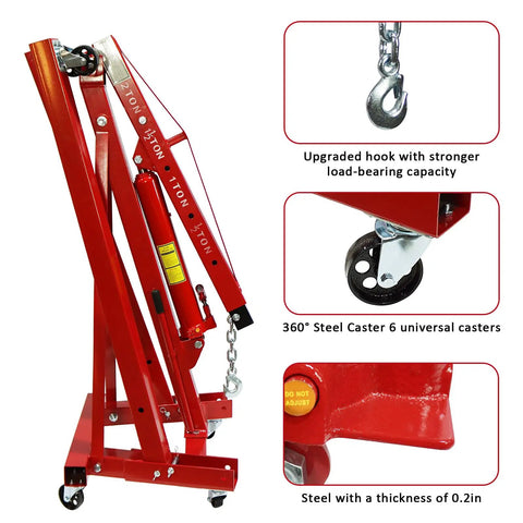 2 Ton Folding Engine Hoist Cherry Picker Shop Crane Lift With Beast Mode Heavy Duty Hydraulic System And 6 Casters