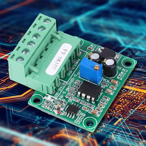 Green circuit board of 0-5KHz To 0-10V Frequency To Voltage Converter Module Digital To Analog Converter For Pulse Signals, 5V/12V/24V Input