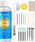 Air Dry Clay Glaze And 25 Piece Tool Kit With Gloss Varnish Protectant To Prevent Cracking Scratching And Wear, various tools