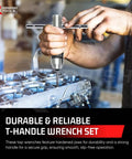 Person using Three Piece T Handle Tap Wrench Set With Jaw Openings 1/16 To 5/32, 5/32 To 1/4, And 1/4 To 1/2 Inch on engine.