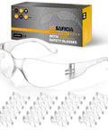 Bulk Pack 24 Clear Safety Glasses With UV Protection And Impact Resistant Lenses, ANSI Z87.1 Certified box and product display