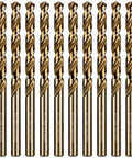 One Quarter Inch HSS Twist Drill Bits Set Ten Pieces Jobber Length Straight Round Shank Workhorse For Drilling Hard Metal