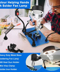 Person using Magnetic Helping Hands Soldering Third Hand Tools with Pro Grade Lighted Solder Fume Extractor and Vise Clamp