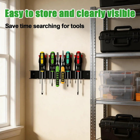 Sturdy 12.6 Inch Wall Mounted Screwdriver And Pliers Holder With 23 Slots Multi Purpose Tool Organizer in garage setting