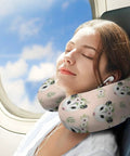 Woman resting on airplane with Women's Neck Pillow For Travel And Sleep, Ultra Soft Yet Durable Polyester, Cute Possum Design