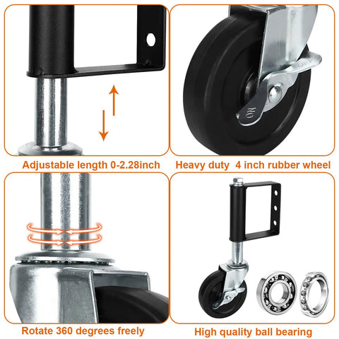 Beefy Heavy Duty Gate Wheel Set 4 Inch Spring Loaded Caster For Wooden Gates With Rubber Wheel And Universal Mount Plate details