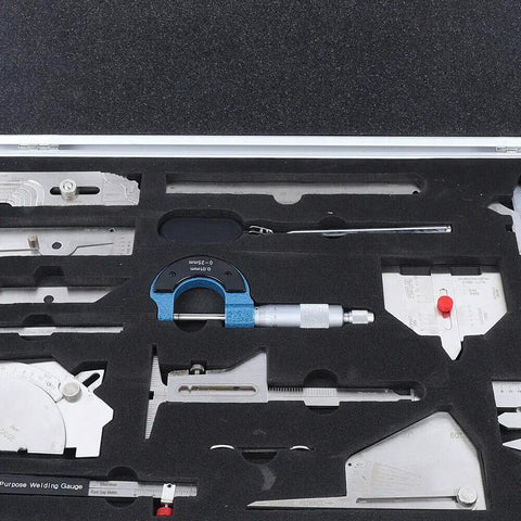 13 Piece Welding Gauge Tool Kit With Carry Case Includes 0 To 150mm Ruler Fillet Welding Gauge Micrometer And Inspection Mirror