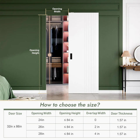 Image showing size guide for White Concealed Sliding Barn Door Kit Delivers A Slick Glide Ride And No Fuss Assembly.
