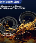 Axle Oil Seal Replacement Kit Two Piece Set 0.750 In By 1.250 In By 0.312 In Premium Materials Built Tough Seals Fits A Wide Range Of Vehicles And Brands Today., two black axle oil seals shown with oil splash
