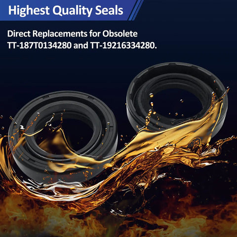 Axle Oil Seal Replacement Kit Two Piece Set 0.750 In By 1.250 In By 0.312 In Premium Materials Built Tough Seals Fits A Wide Range Of Vehicles And Brands Today., two black axle oil seals shown with oil splash