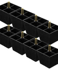 8 pack of Adjustable Square Furniture Feet With Threaded Foot Pads in black plastic and metal for leveling on uneven surfaces.