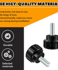 Knurled Threaded Thumbscrews M4 X 10mm For Monitor Mounts Carbon Steel Black 10 Pack shown in close-up with text overlay