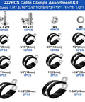 Cable clamps set, 222 pcs, rubber-cushioned metal clamps in 10 sizes from 1/4" to 1-3/4", screws included, Amazon