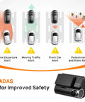 Road-Ready Dual Front And Rear True 4K Dash Cam With STARVIS 2 Sensor showcases ADAS features like lane departure and pedestrian alert.