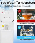 Hot And Cold Water Cooler Dispenser For 5 Gallon Bottle With Top Loading Design featuring three temperature settings