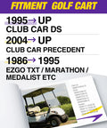 Golf cart fitment chart and Club Car photo with Beefed Up Brake Shoes Kit For Club Car DS 1995 Through 2026 And Precedent 2004