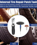 All In One Tire Patch Kit 24 Plus 3 Pieces For Puncture Repair With 36 46 60 Mm Patches displayed with bikes and cars