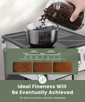 Next Level Espresso Machine With Built In Burr Grinder displaying coffee beans and 30-size grind settings for fine espresso.