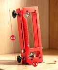 Heavy Duty Door Hinge Jig For Router Rock Solid 6061 Aluminum Adjustable Mortise Template For 2.5 To 5 Inch Hinges Dead On Precision Woodworking Cut Out Tool Zero Play Pro Shop Quality red jig with measurement indicators