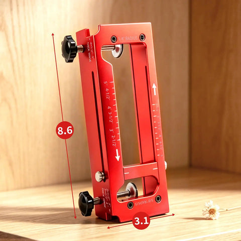 Heavy Duty Door Hinge Jig For Router Rock Solid 6061 Aluminum Adjustable Mortise Template For 2.5 To 5 Inch Hinges Dead On Precision Woodworking Cut Out Tool Zero Play Pro Shop Quality red jig with measurement indicators