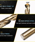 12 Pack M2 High Speed Steel Drill Bits 0.081 Inch Diameter, 2.057 Mm, Micro Jobber Straight Shank, 135 Degree Split Point, Gold Finish