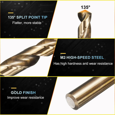 12 Pack M2 High Speed Steel Drill Bits 0.081 Inch Diameter, 2.057 Mm, Micro Jobber Straight Shank, 135 Degree Split Point, Gold Finish