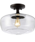 Dope Oil Rubbed Bronze Modern Farmhouse LED Flush Mount Light With Clear Glass Shade Rustic Industrial Schoolhouse Ceiling Fixture