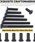 85 Piece M6 Hex Socket Cap Bolts And Barrel Nuts Set With 7 Sizes 16 25 35 45 55 65 75mm Includes 42 Bolts 42 Nuts And Hex Key Built For Belt Buckles Leather Furniture Crib And Binding Posts, black zinc plated bolts and nuts shown