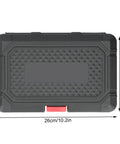Heavy Duty Brass Router Template Guide Set With Lock Nut Adapters And Pro Woodworking Bushings storage case, black, 26cm x 18cm dimensions.