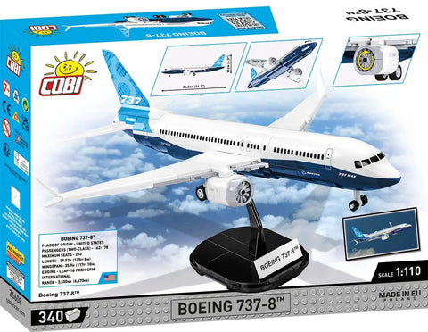 Box of Boeing 737-8 Plane Building Kit With 340 High Quality Elements, Dope Moving Parts, Pilot And Passenger Figures, EU Made