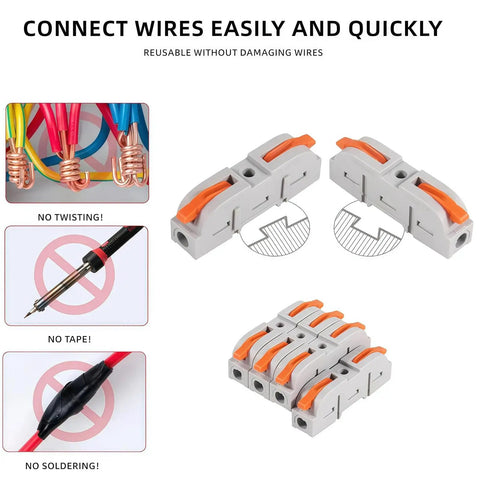 All Purpose Quick Lever Wire Connectors Kit 24 To 12 AWG Assortment With Wire Stripper And Mini Push In Connectors 50 Or 100 Piece Set