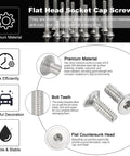 Image showing features of M2 By 6mm Flat Head Socket Cap Screws 100 Pack Durable 304 Stainless Steel 18 8 Machine Screws Flat Countersunk Bolts