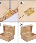 Eight Piece One Inch Brass Hinges Set With Thirty Eight Gold Screws For Jewelry Boxes Small Cabinets Drawers And Folding Cabinets