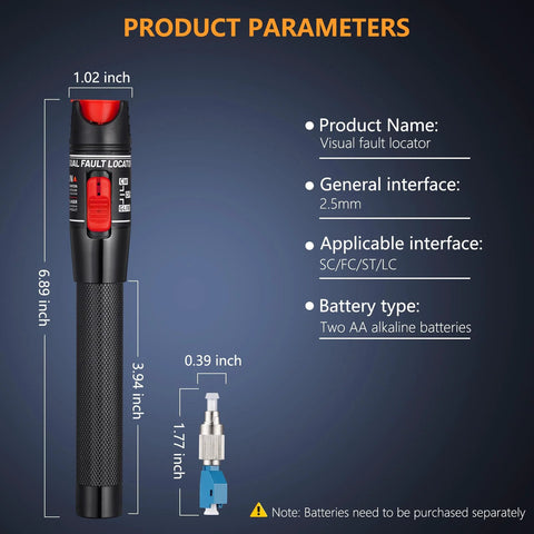 Front view of Trileria Visual Fault Locator with 2.5mm universal adapter and black textured handle