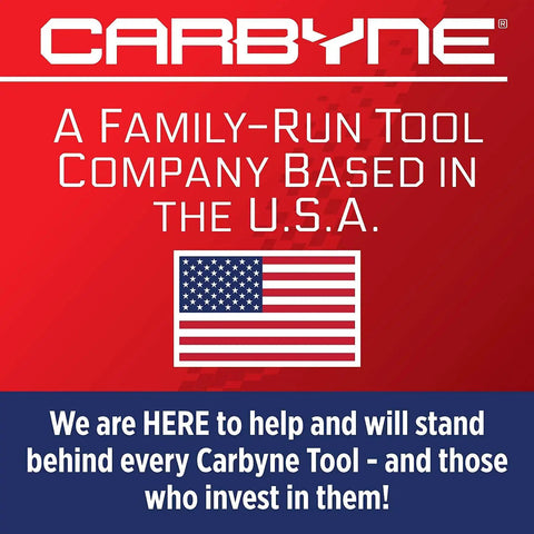 Carbyne family-run tool company poster with U.S. flag