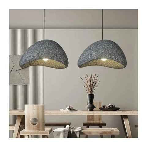 Two Color Design Living Room Suspension Lamps Restaurant Pendant Light Lustre Cafe Chandelier in grey above wooden table.