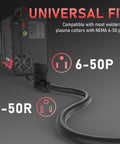 40 Foot 250 Volt Welder Extension Cord 8 AWG Three Conductor Power Extension For Welding Machines NEMA 6 50P To 6 50R Built Tough Flexible Indoor Outdoor Use, showing plug compatibility with 6-50P and 6-50R connections.