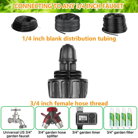 1/4 Inch Drip Irrigation Tubing Faucet Adapter Set 8 Pack 3/4 To 1/4 Inch Hose Adapters image showing faucet connector.