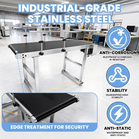 Heavy Duty Industrial Conveyor Belt Table With Rock Solid Variable Speed Adjustments And No Sweat Stainless Steel Deck For Reliable Bulk Material Handling And Smooth Factory Line Flow