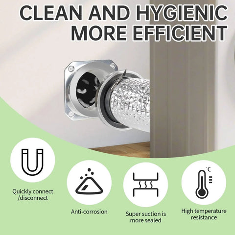 Magnetic Dryer Vent Connector Kit with Quick Connect for Fast No Fuss Install and Cleaning attached to wall vent